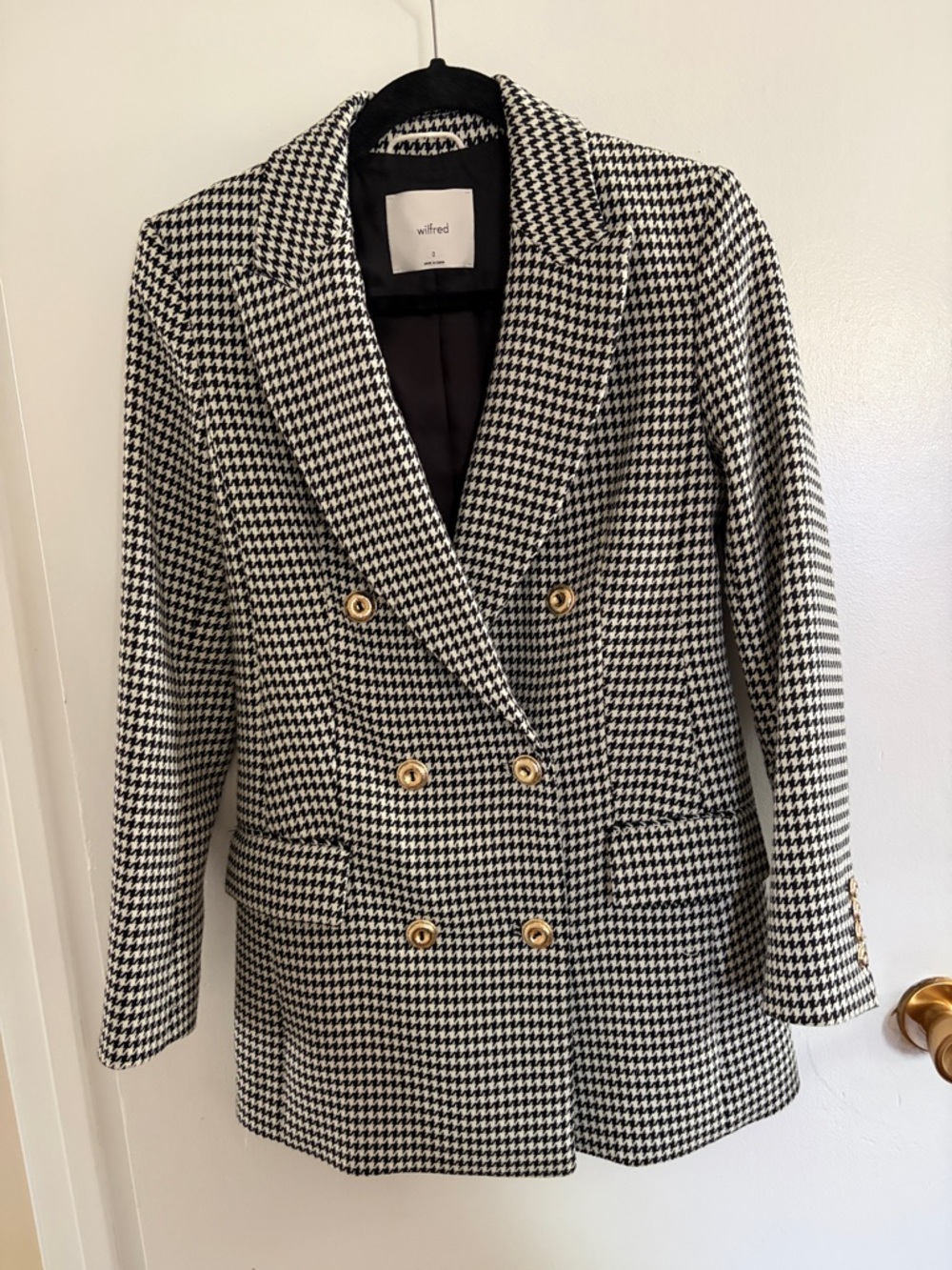 Aritzia Wilfred margaux houndstooth black and white blazer size 0
